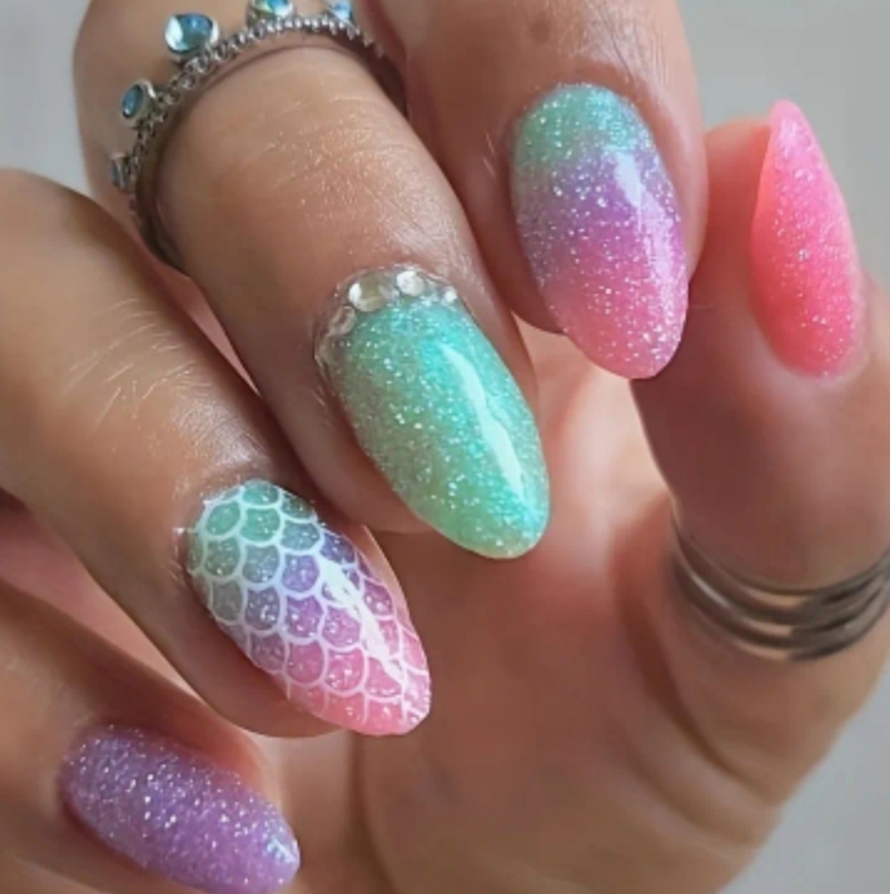 🔥3/$21 Colorful Mermaid Press On Nails